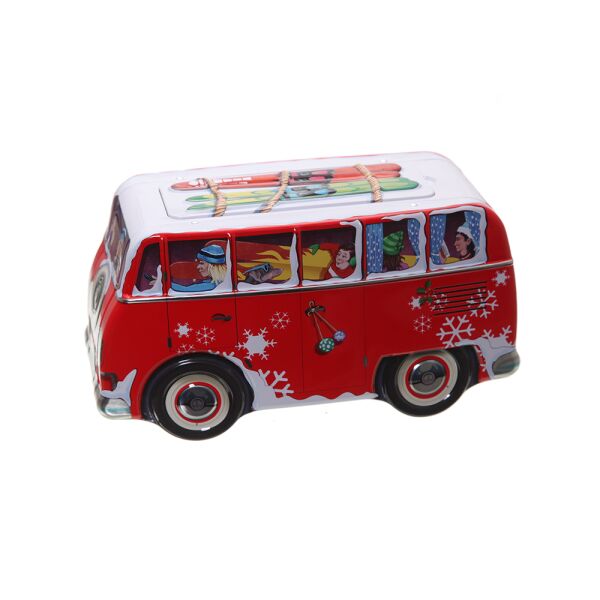 Weihnachts-Camper, Winter-Van, Blechdose & Aufbewahrung, ca. 22 cm x 12,5 cm x 9,7 cm mit POWERHAUS24 Backrezept