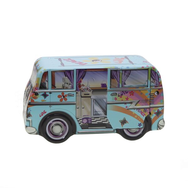 Mini Camper Dose, blauer Mini-Van, Keksdose ca. 16,5 cm x 9,3 cm 7,7 cm, Aufbewahrung, Blechdose, Spardose