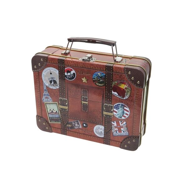 Reisekoffer "Globetrotter" Blechdose, lebensmittelecht, überarbeitetes Design, 21 cm x 16 cm x 6 cm