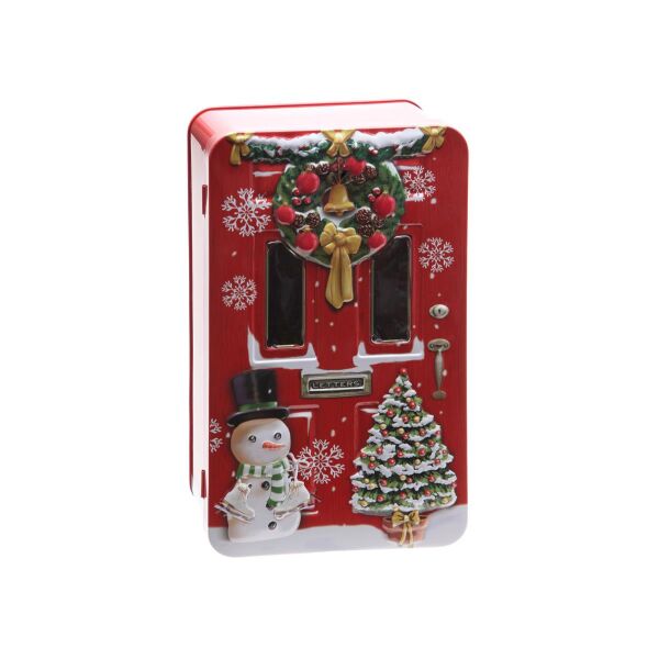 Blechdose "weihnachtliche Haustür" mit Innendekor, 20,5 x 12 cm, für Plätzchen & Co., lebensmittelecht, Weihnachts-Edition mit PH24 Backrezept