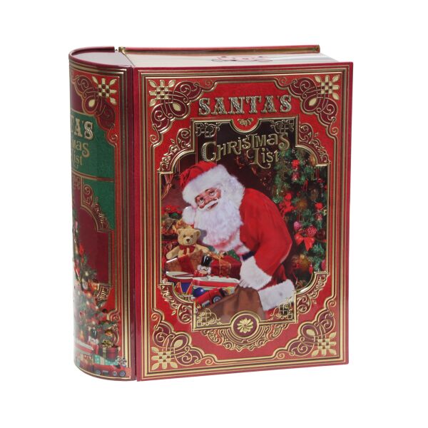 Blechdose "Santas Buch" Aufbewahrung für Plätzchen & Lebkuchen, lebensmittelecht, 24,5 x 20,5 cm, Weihnachts-Edition mit PH24 Backrezept