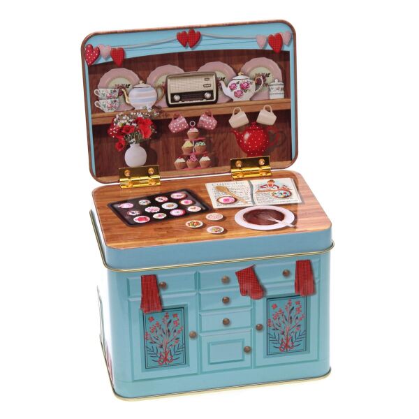 Blechdose Retro Küchenblock "Cupcake Backstube" Geschenkdose, Aufbewahrung, Dekoration, lebensmittelecht, 14 cm x 11 cm x 10 cm