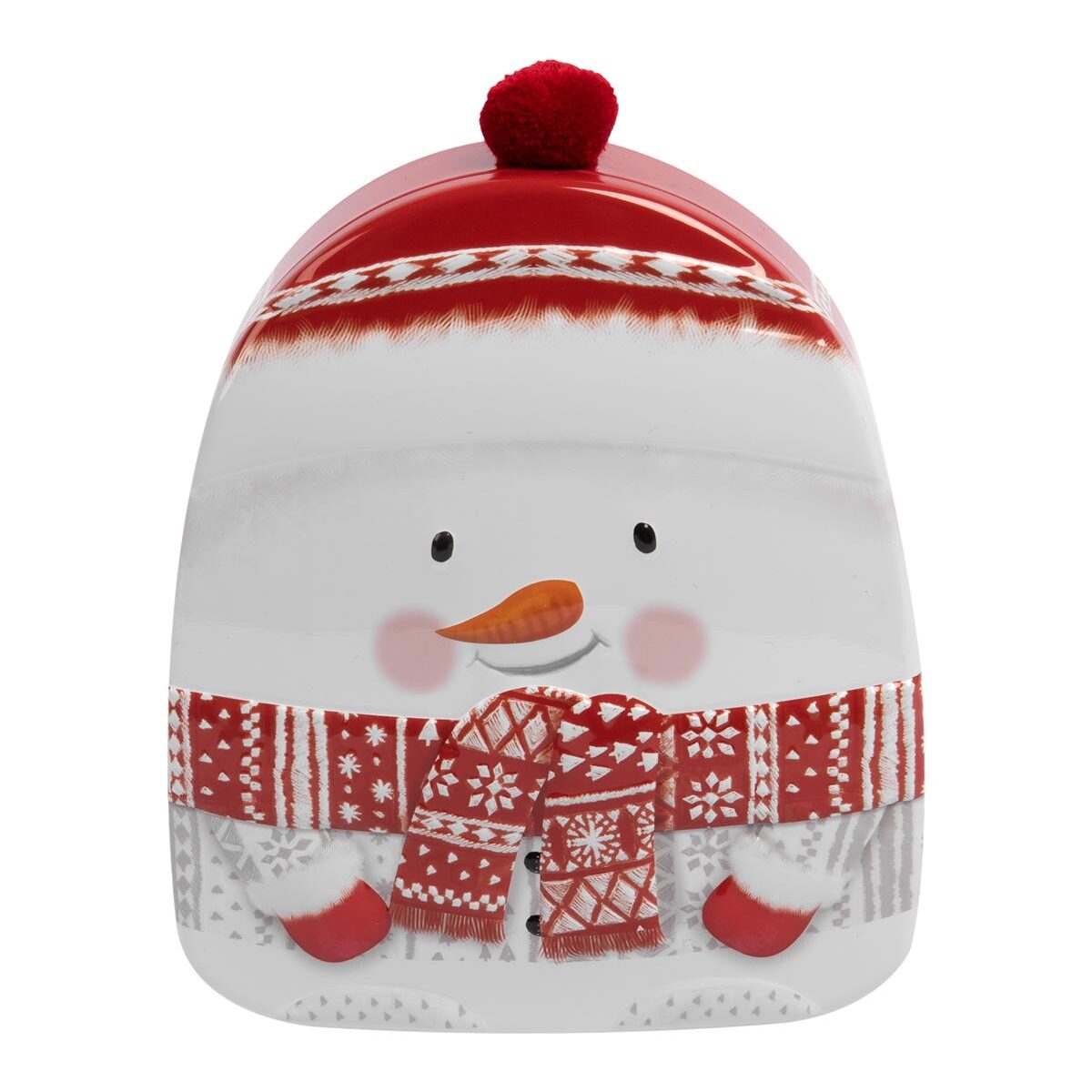 Blechdose Schneemann mit PomPon, lebensmittelecht, 14,5 x 17