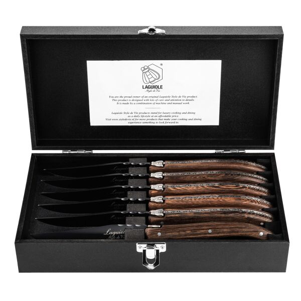 Laguiole Luxury Line 6 Steakmesser Wengé Holz mit Aufbewahrungs- / Geschenkbox