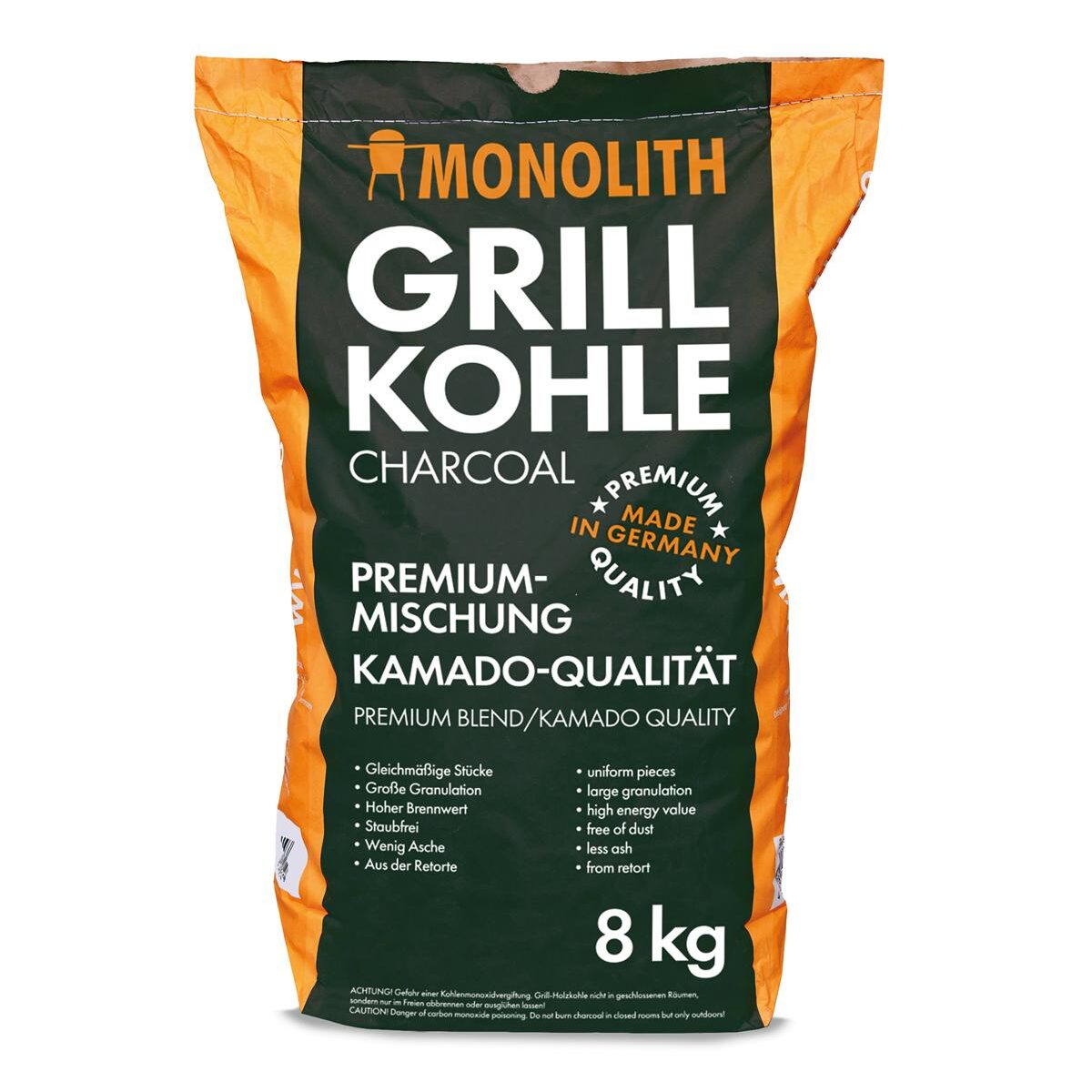 MONOLITH Grillkohle, Premium-Mischung, 8 box