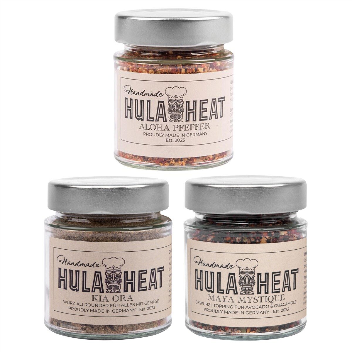 HULAHEAT Gourmet Trio Aloha Pfeffer 60g, Maya Mystique 70g &